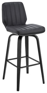 Renee 30" Swivel Grey Faux Leather and Black Wood Bar Stool
