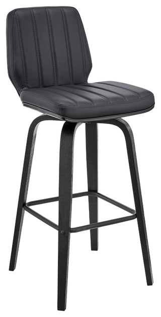 Renee 30" Swivel Grey Faux Leather and Black Wood Bar Stool