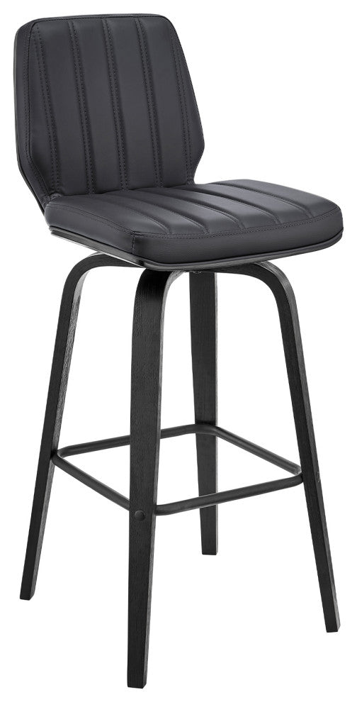 Renee 30" Swivel Grey Faux Leather and Black Wood Bar Stool