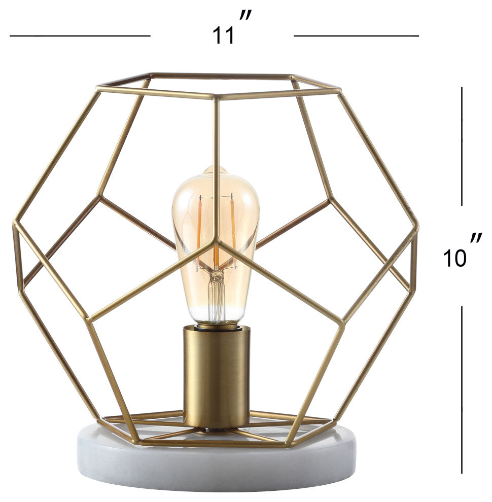 James 10" Metal and Marble Led Table Lamp, Brass