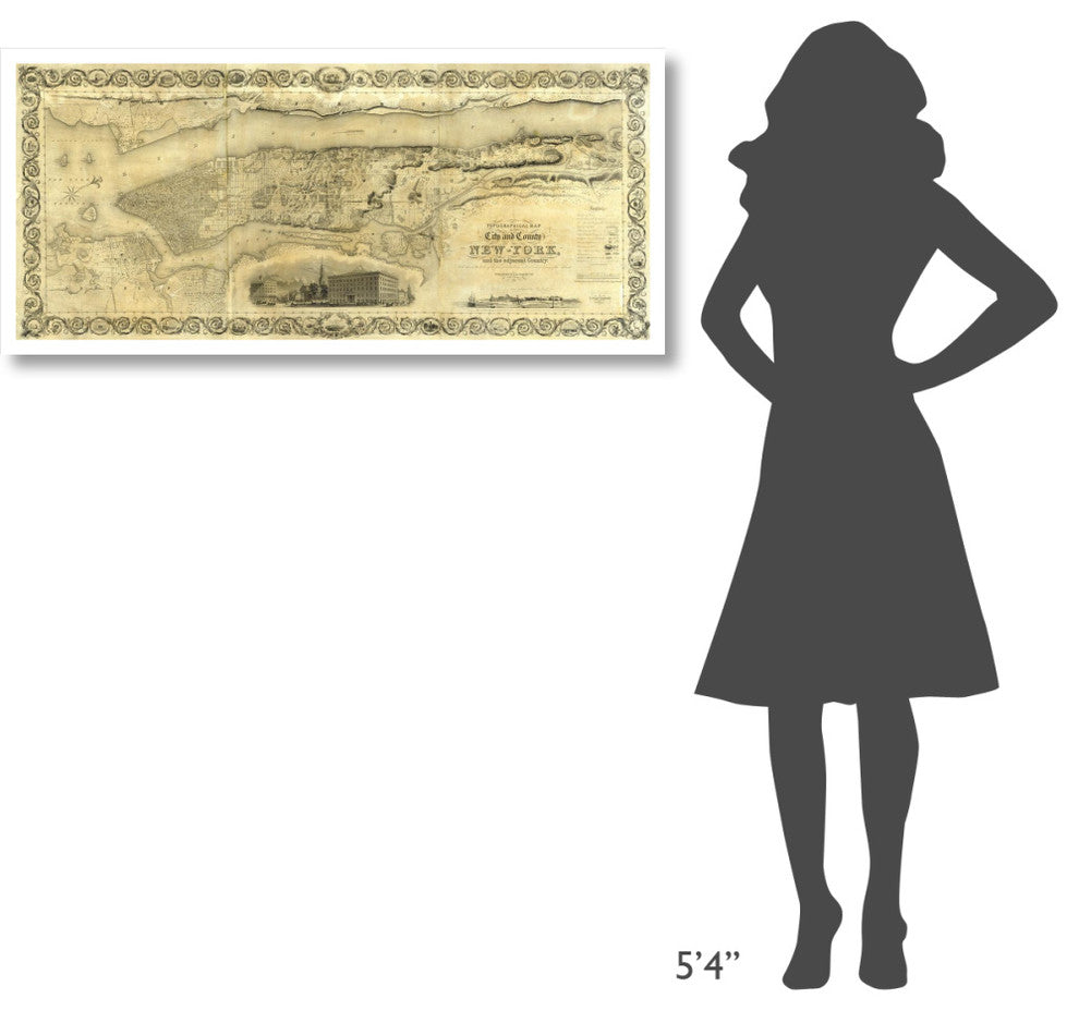"City and County of New York, 1836" Digital Paper Print by J. H. Colton, 46"x21"