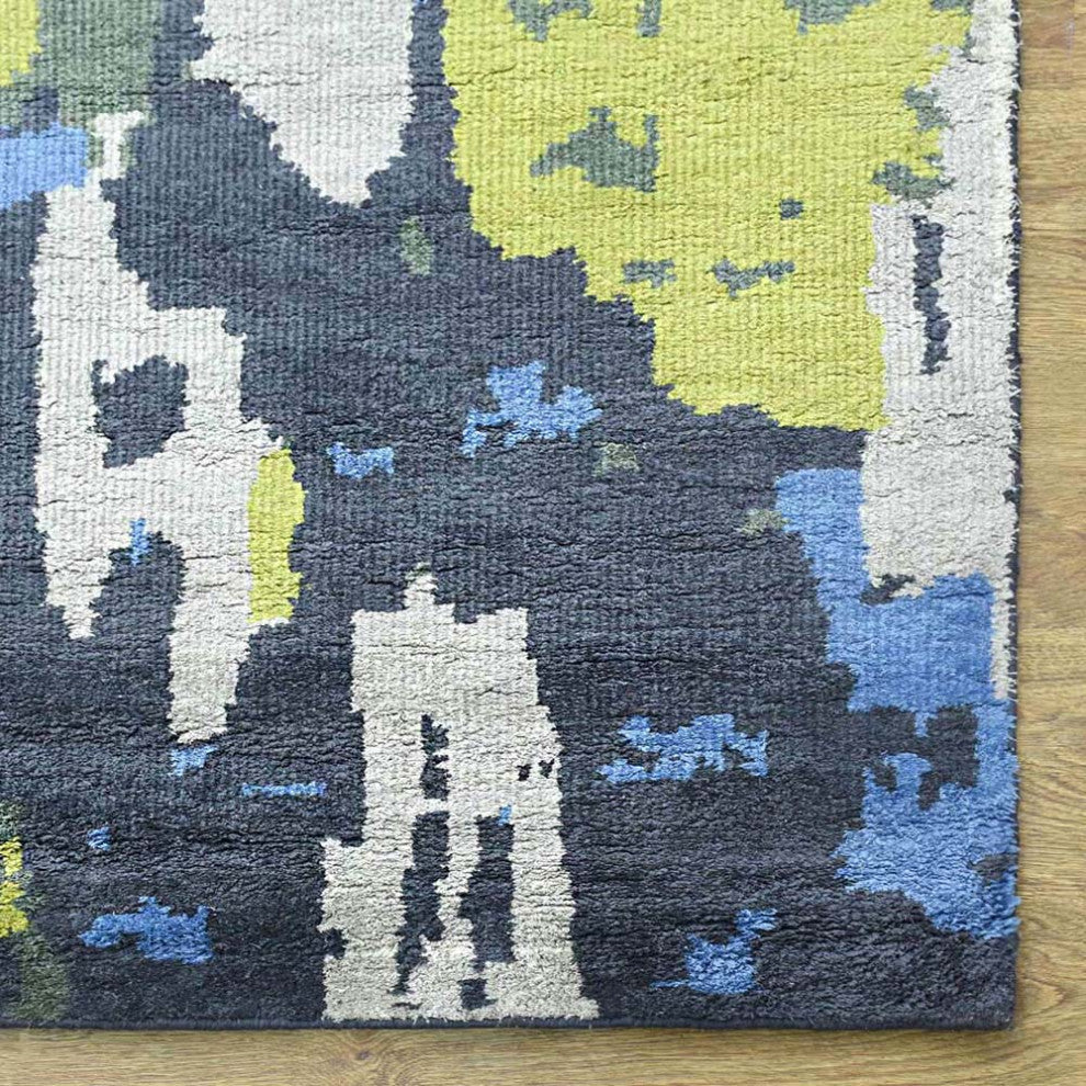 Hand Knotted Silk Area Rug Abstract Multicolor