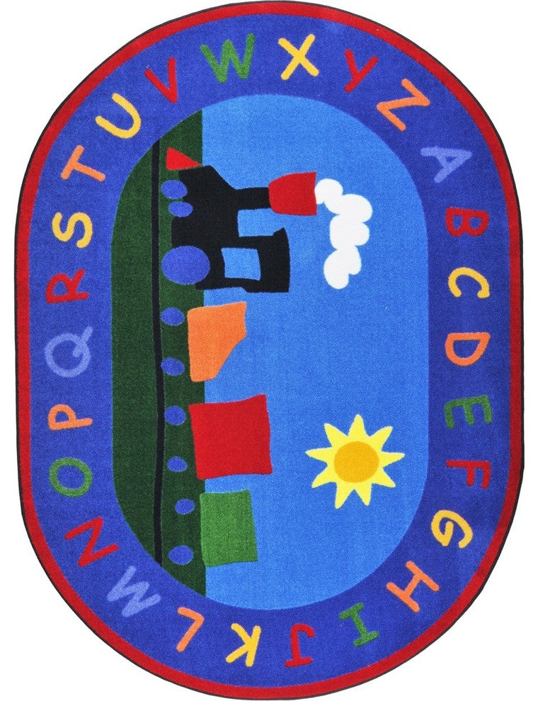 Kid Essentials Rug, Tiny Train, 7'8"x10'9" Oval