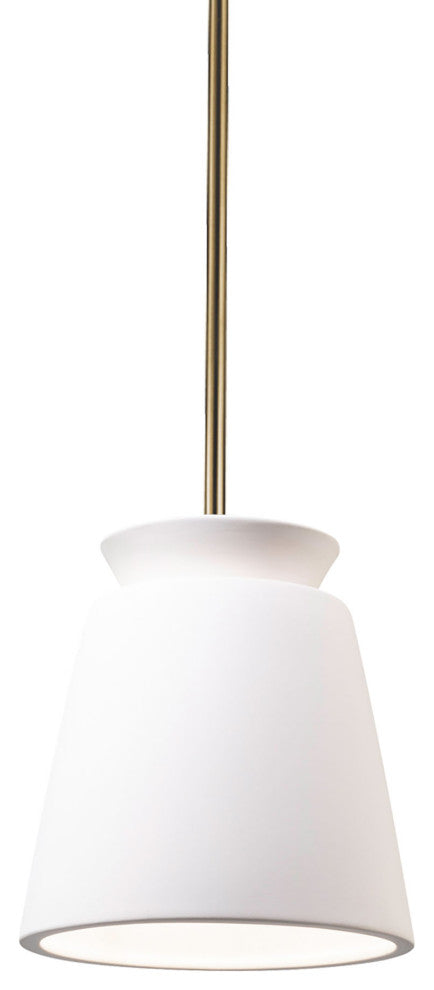Small Trapezoid Pendant, Bisque, Antique Brass, Incandescent