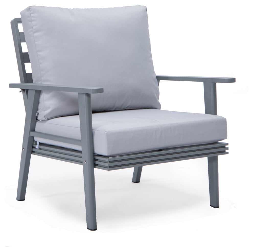 LeisureMod Walbrooke 3-Piece Patio Set With Gray Aluminum Frame and Cushions, Light Grey