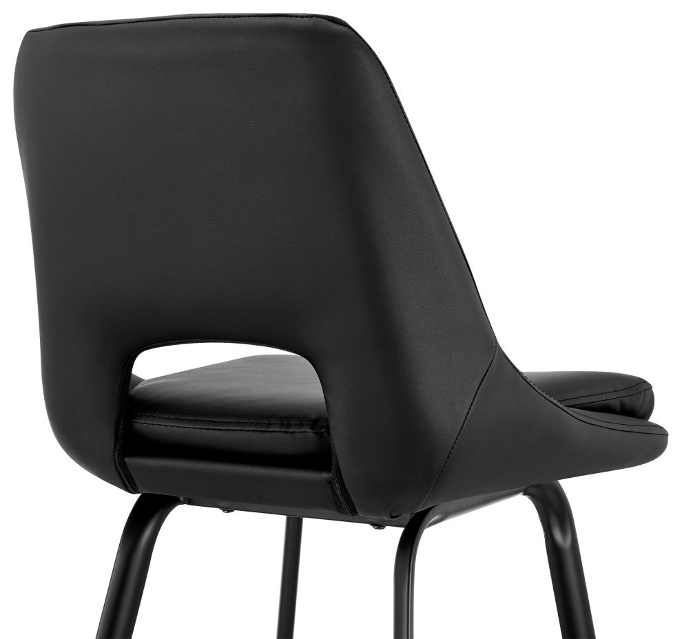 26" Elegant Black Faux Leather and Black Metal Armless Swivel Counter Stool