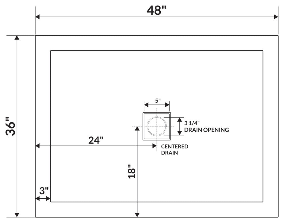 LessCare 48"x36" Left Double Threshold Shower Pan Base Wall Corner Center Drain