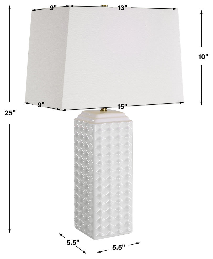 Contemporary 15" x 25" Ceramic Gloss White Ceramic Lamp