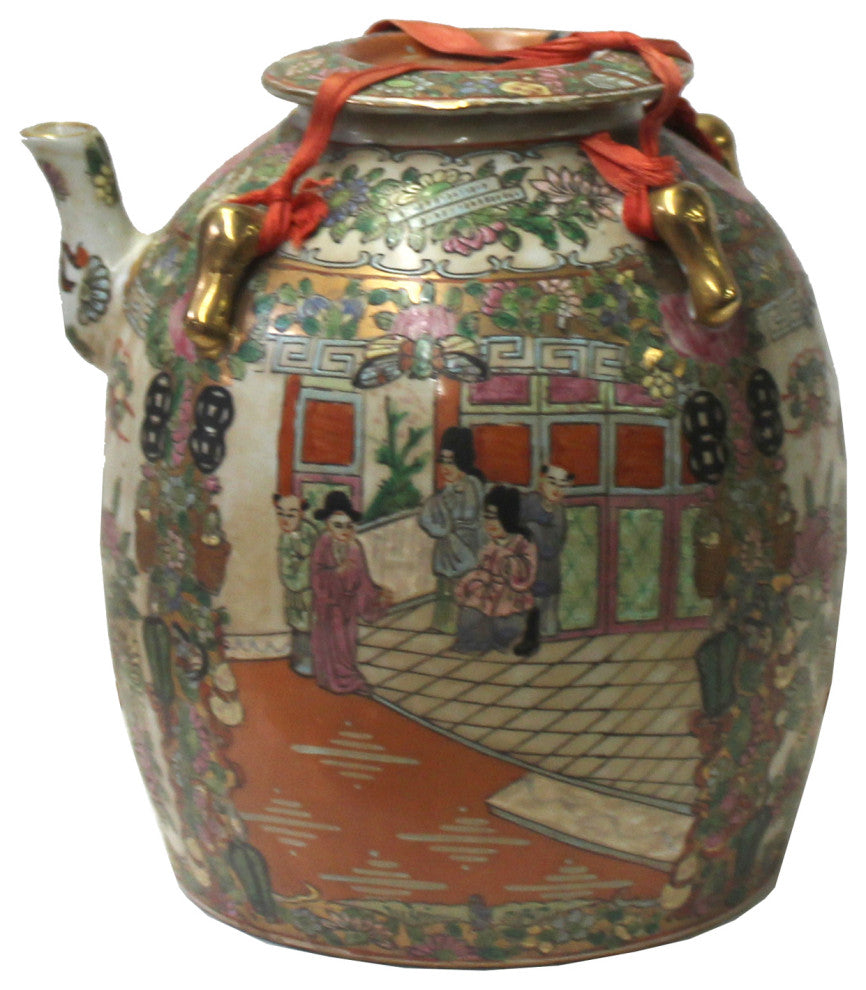 Chinese Oriental Porcelain People Scenery Teapot Shape Container Decor Hws781