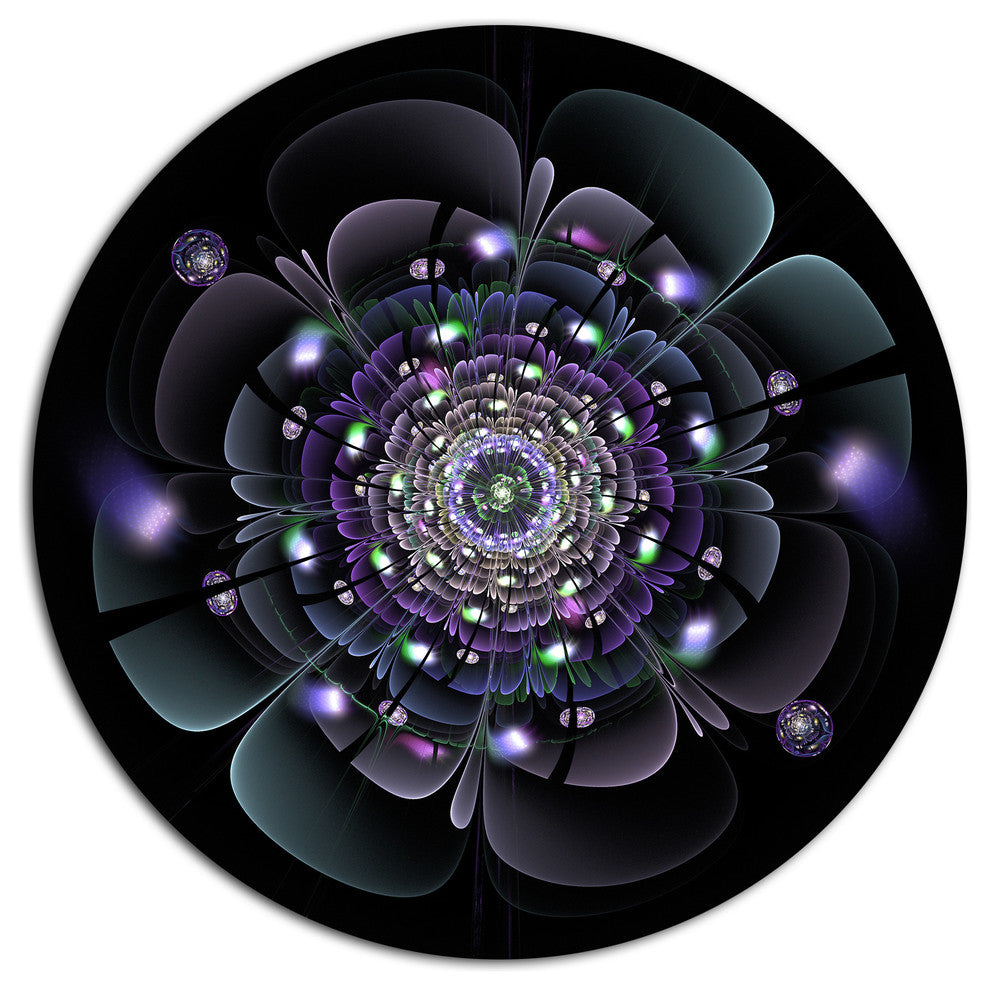 Blue And Black Fractal Flower, Modern Floral Round Wall Art, 23"