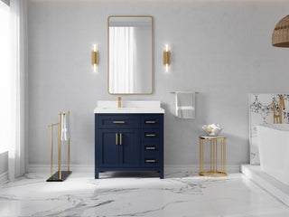Cambridge 36 Left Offset Bath Vanity in Hale Navy Blue 2" Empira Quartz