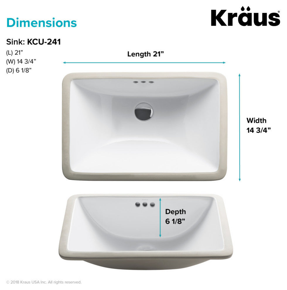 Elavo Ceramic Rectangle Undermount Bathroom Sink, White