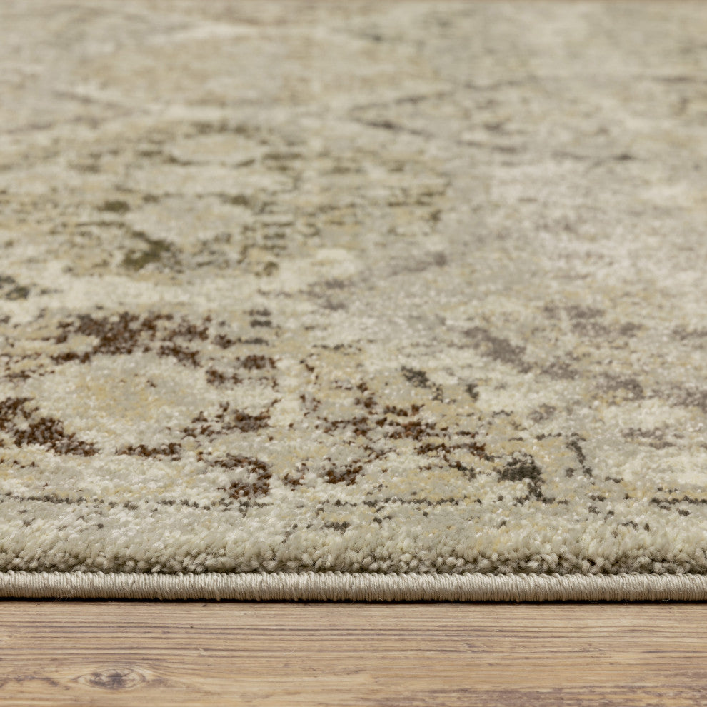 Fleming Distressed Floral Panel Ivory and Grey Area Rug, 6'7"x9'6"
