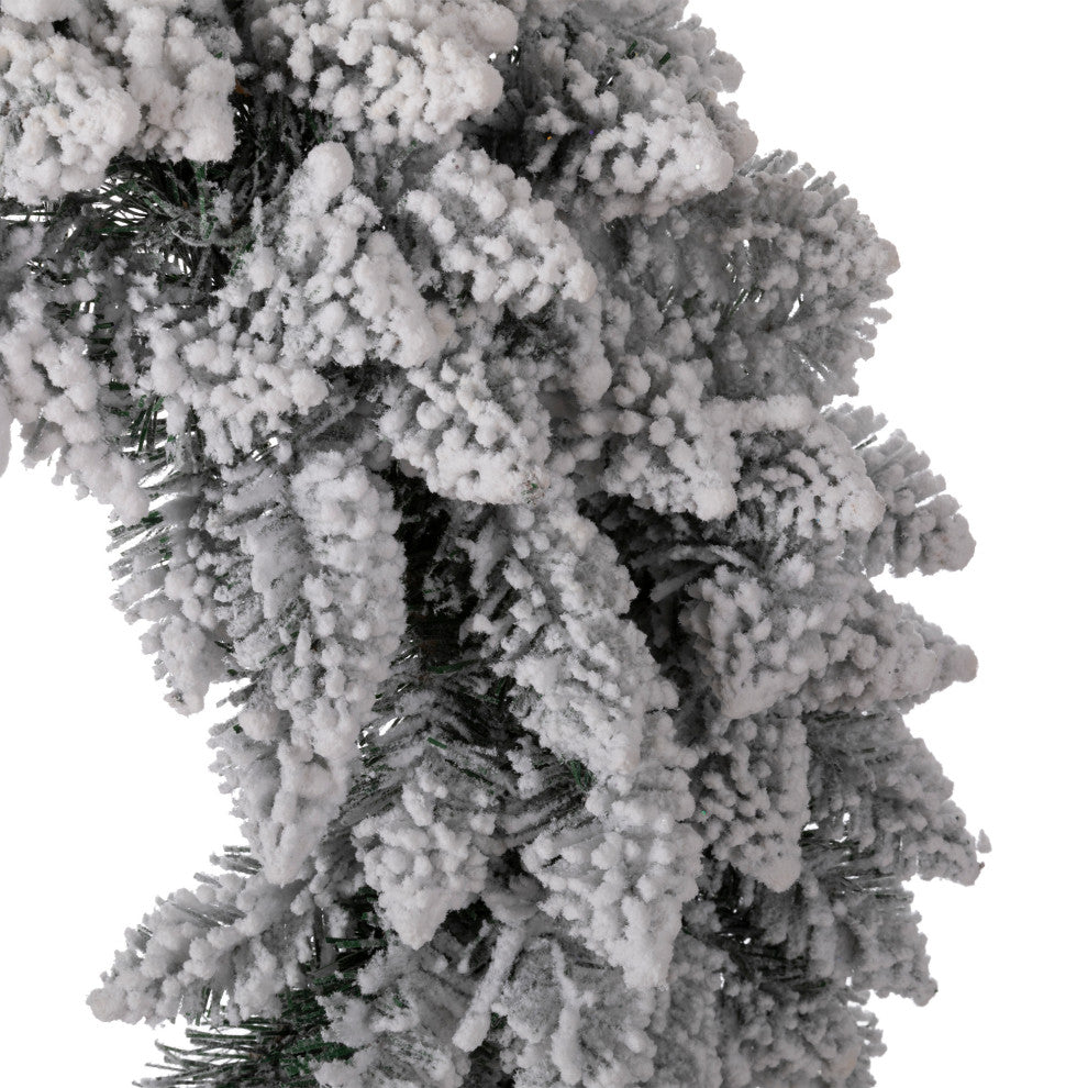 24"D Pre-Lit Snow Flocked Christmas Wreath With Warm White LED Light