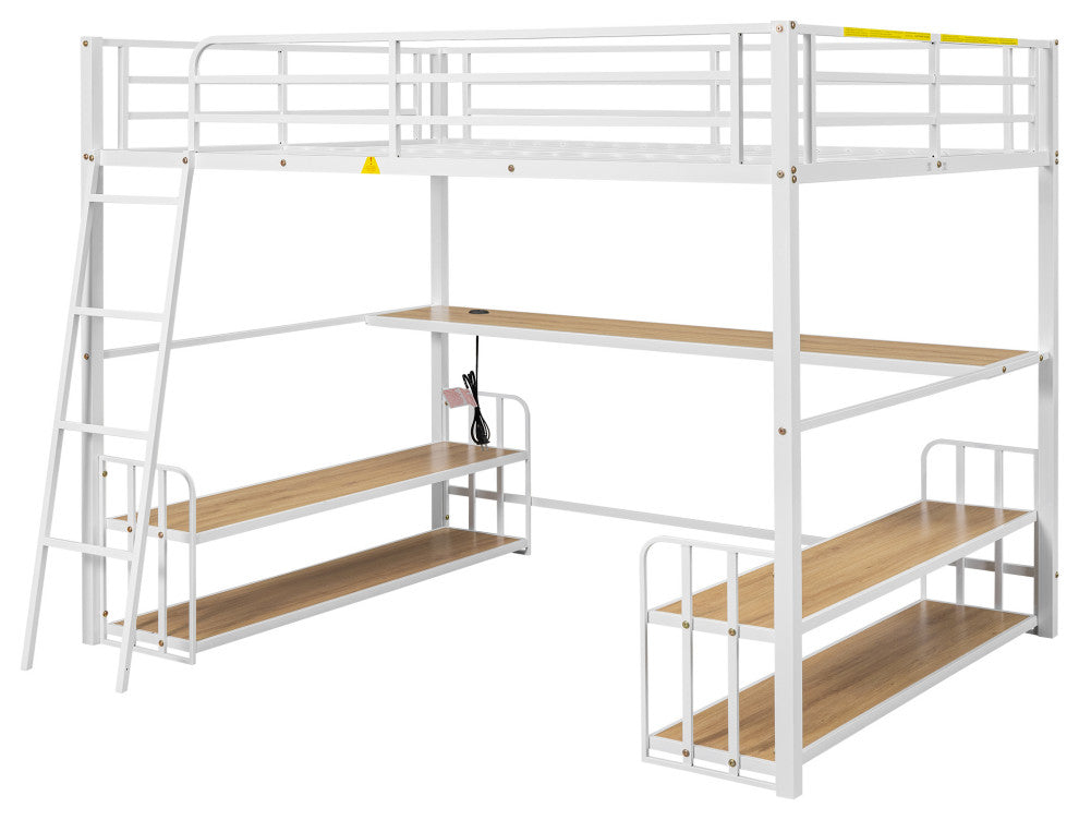 Gewnee Full Size Metal Loft Bed with Desk