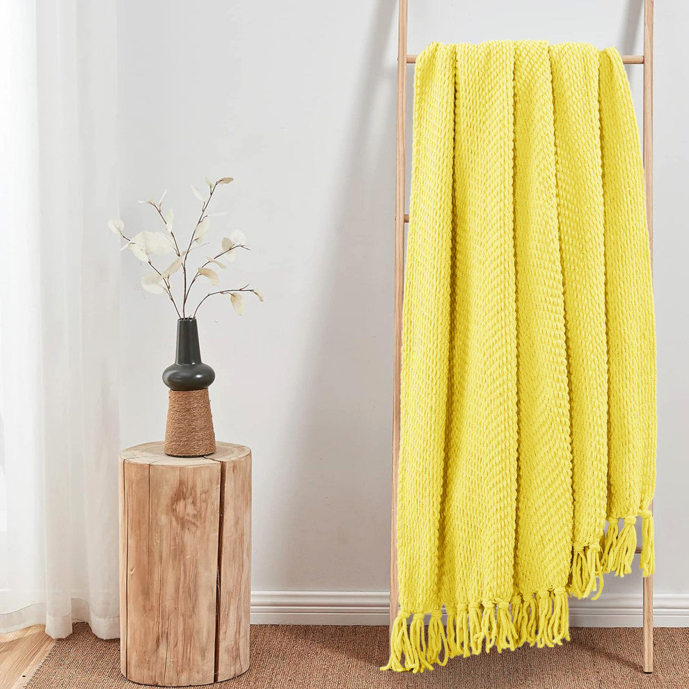 Tweed Knitted Throw Blanket, Sunshine Yellow, 60"x80"