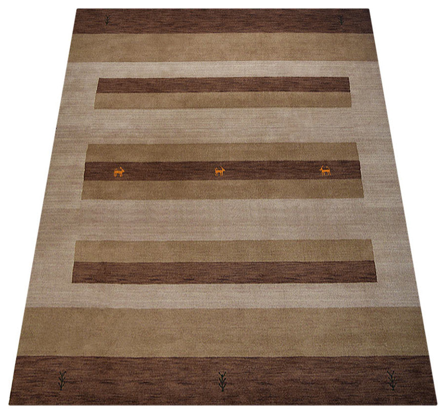 HAND KNOTTED LOOM WOOL ECO-FRIENDLY AREA RUGS  - Brown Light Beige,Contemporary