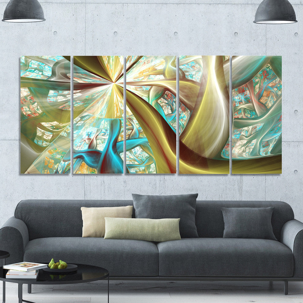 Golden Fractal Exotic Plant Stems, Abstract Canvas Art Print, 60"x28", 5 Panels
