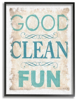 Blue and Tan Good Clean Fun Burlap Texture Typography, Framed, 16"x20"