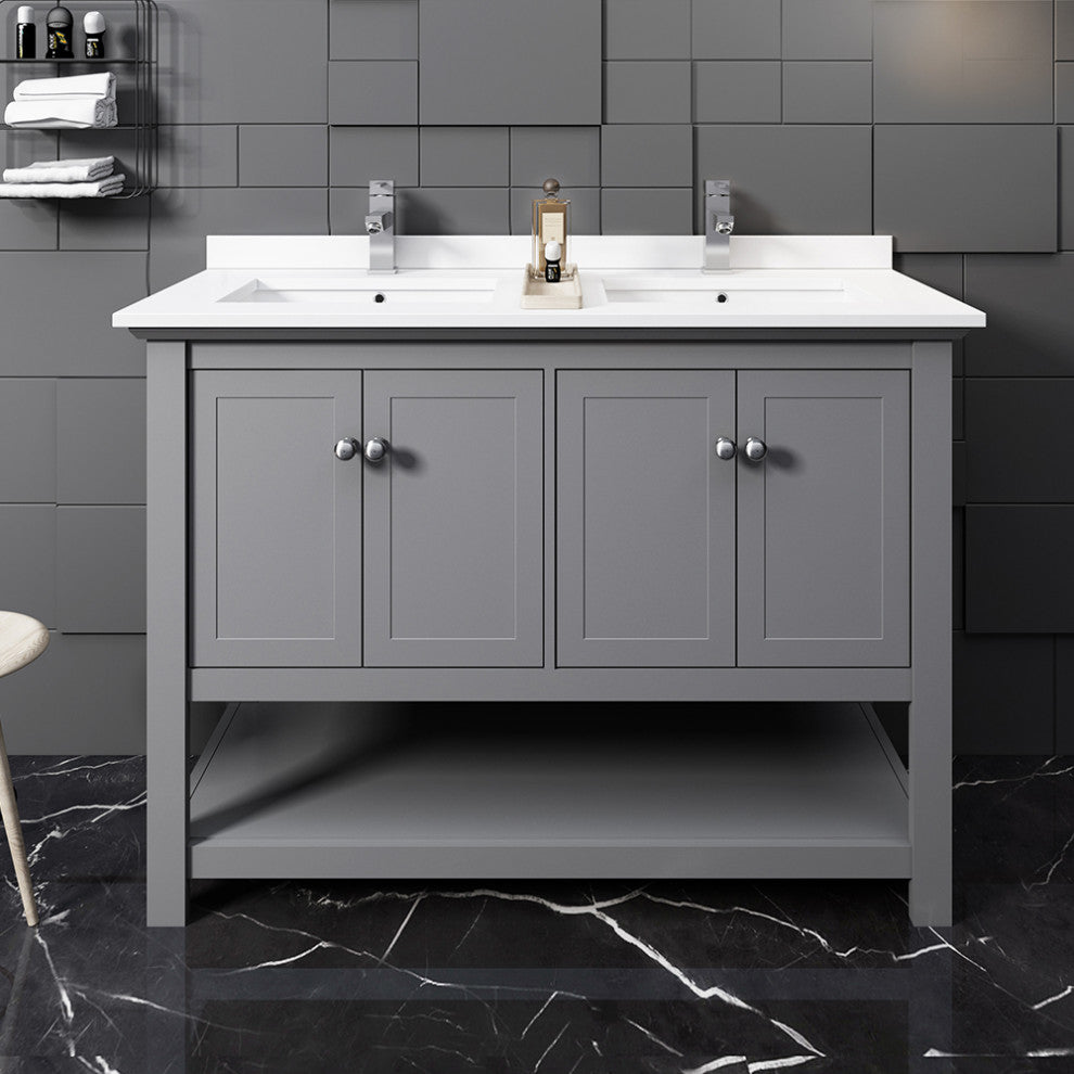 Fresca Manchester 48" Gray Double Sink Cabinet, Top and Sinks