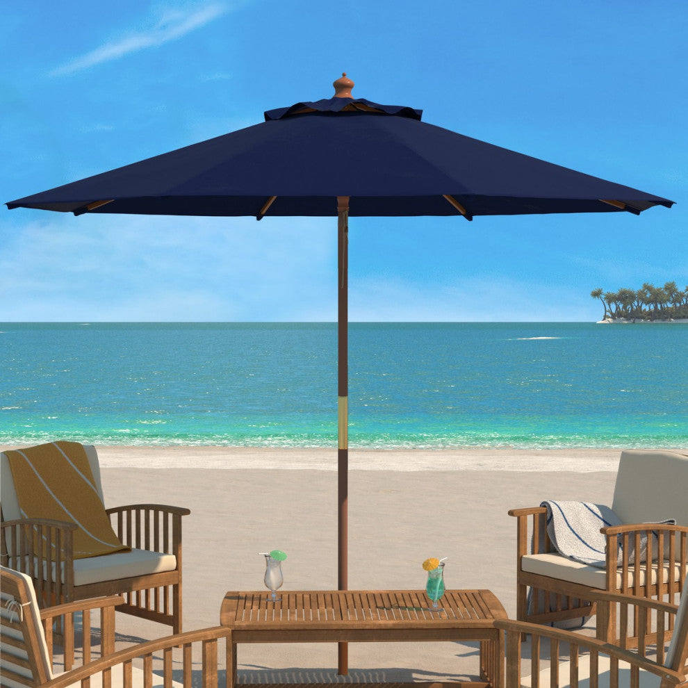 Safavieh Cannes 11 Ft Wood Umbrella, Navy