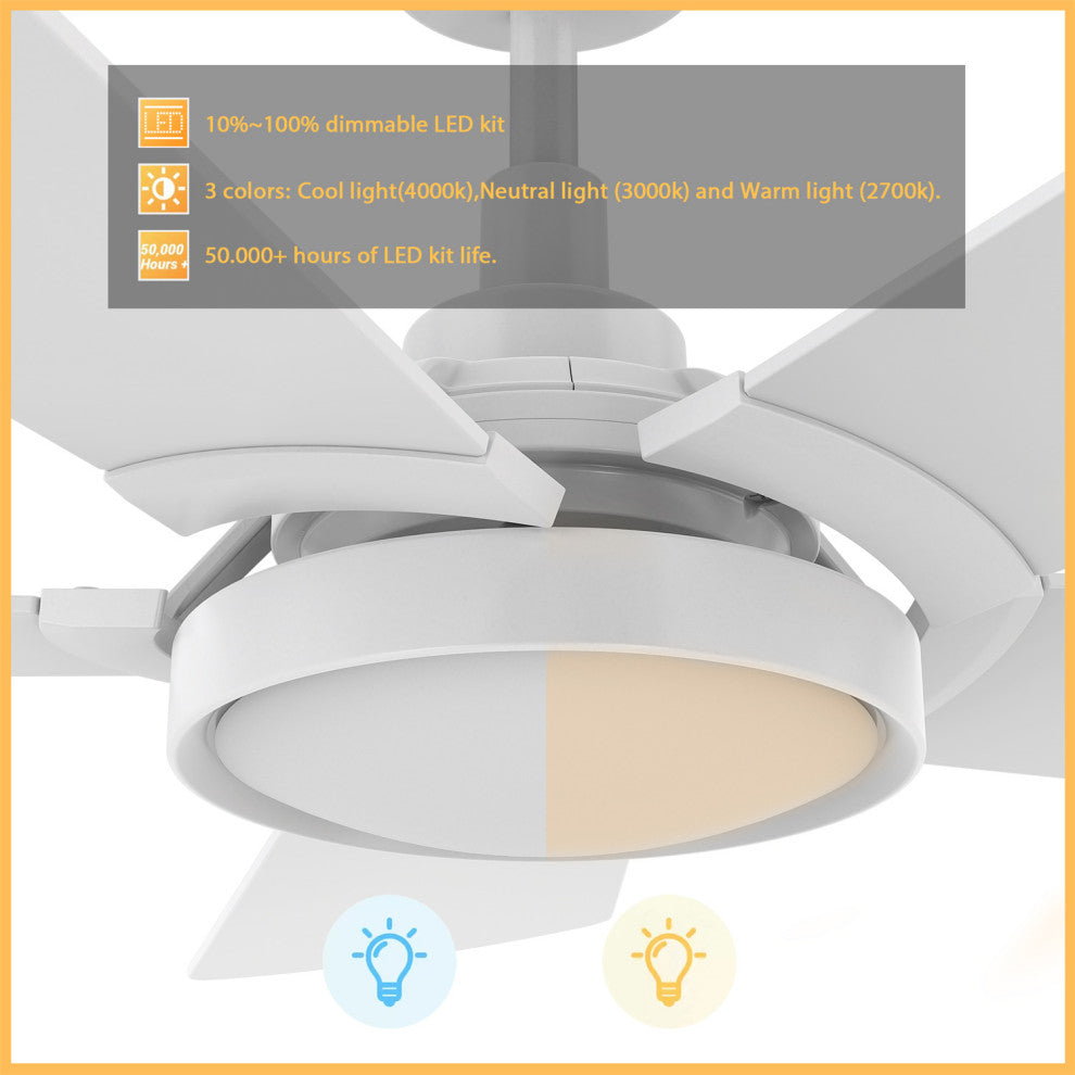 CARRO 52'' Smart Voice Control Ceiling Fan With Remote and Dim LED Lights, White
