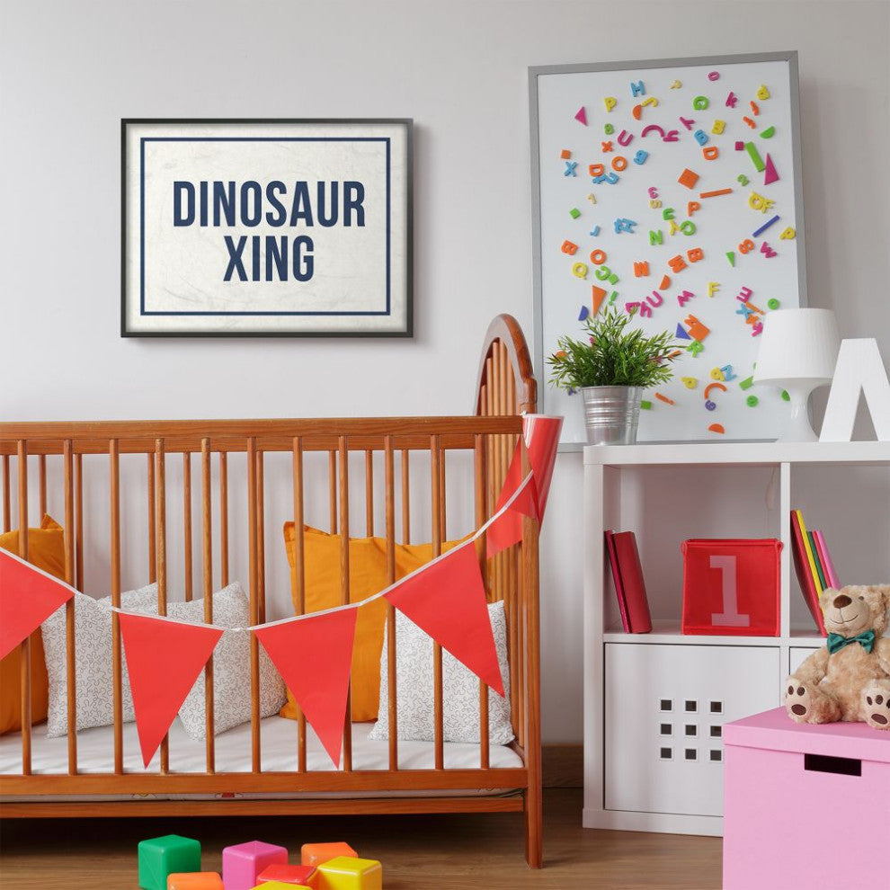 The Kids Room by Stupell Dinosaur Crossing Blue Kids Word Design, 24 x 30