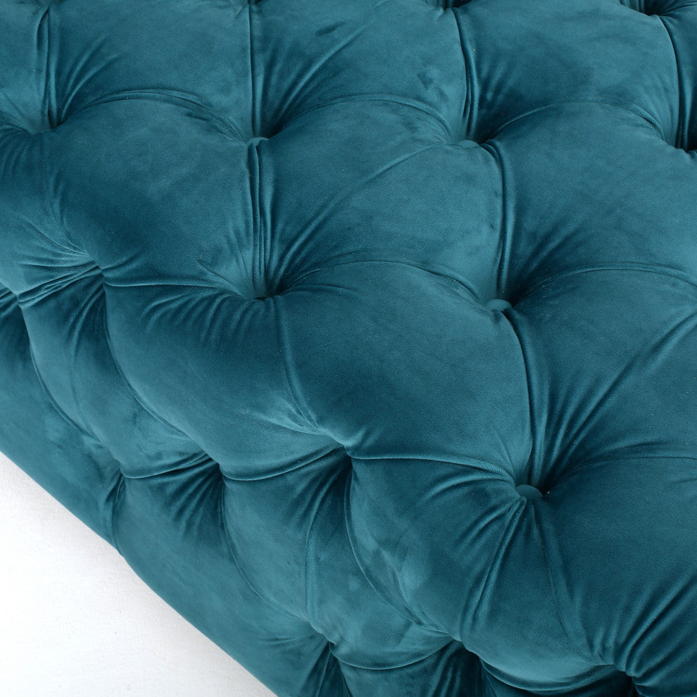 GDF Studio Provence TModern Glam Tufted Velvet Ottoman Bench, Dark Teal