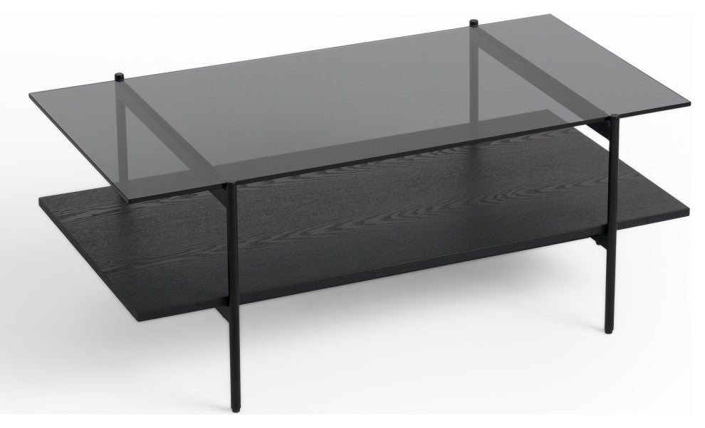 Modrest Conley Mid-Century Grey Glass, Black Ash Coffee Table