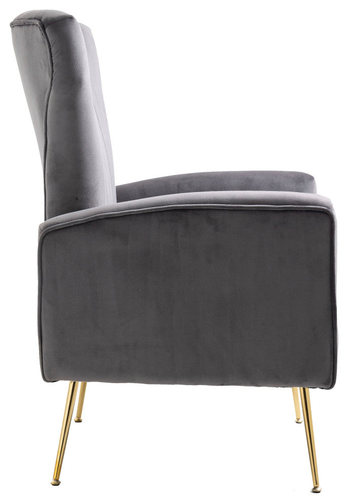 Cela Navy Blue Velvet Upholstered Wingback Chair With Gold legs