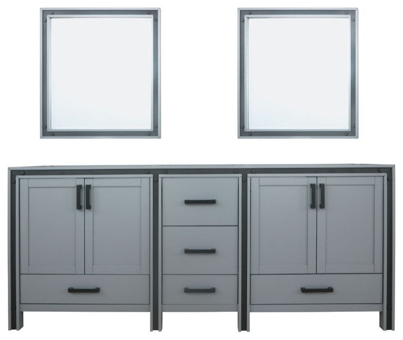 Ziva Transitional Dark Grey 80" Double Vanity, no Top and 30" Mirrors