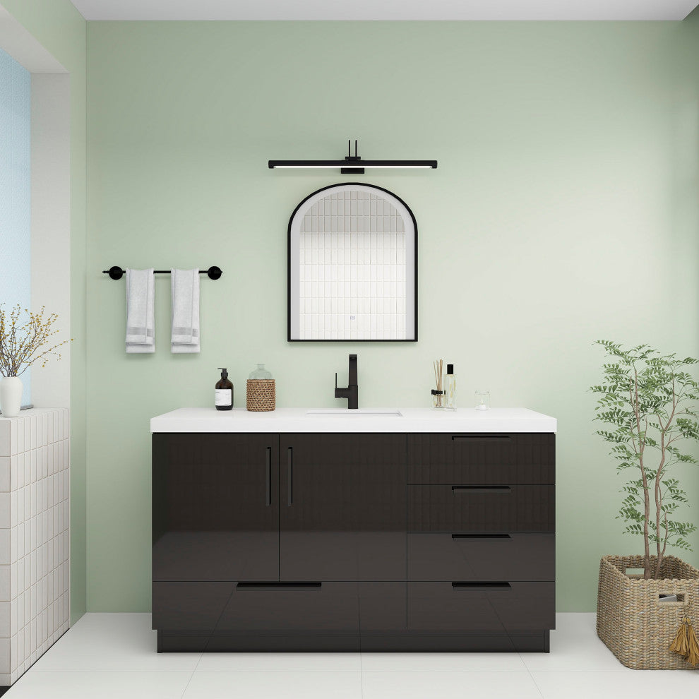 Carla 60" Freestanding Bathroom Vanity With Single Sink, Gloss Black