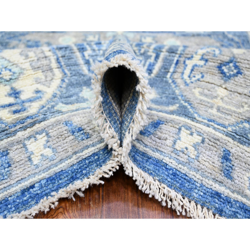 Steel Blue, Anatolian Village Inspired Soft Wool Hand Knotted Rug, 8'x10'1"