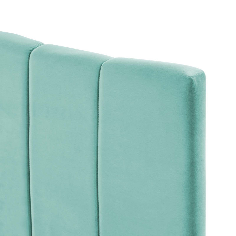 Tufted Headboard, Full Queen Size, Velvet, Blue, Modern Contemporary, Bedroom