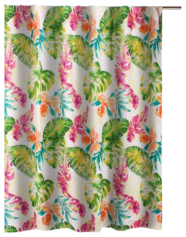 Benzara BM293427 Shower Curtain, Tropical Palm Leaves, Vibrant Blue and Green