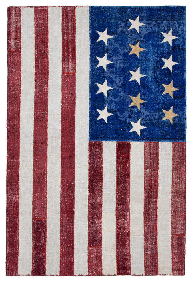 Rug N Carpet - Hand-knotted Anatolian 6' 6'' x 9' 11'' Flag Patchwork Rug