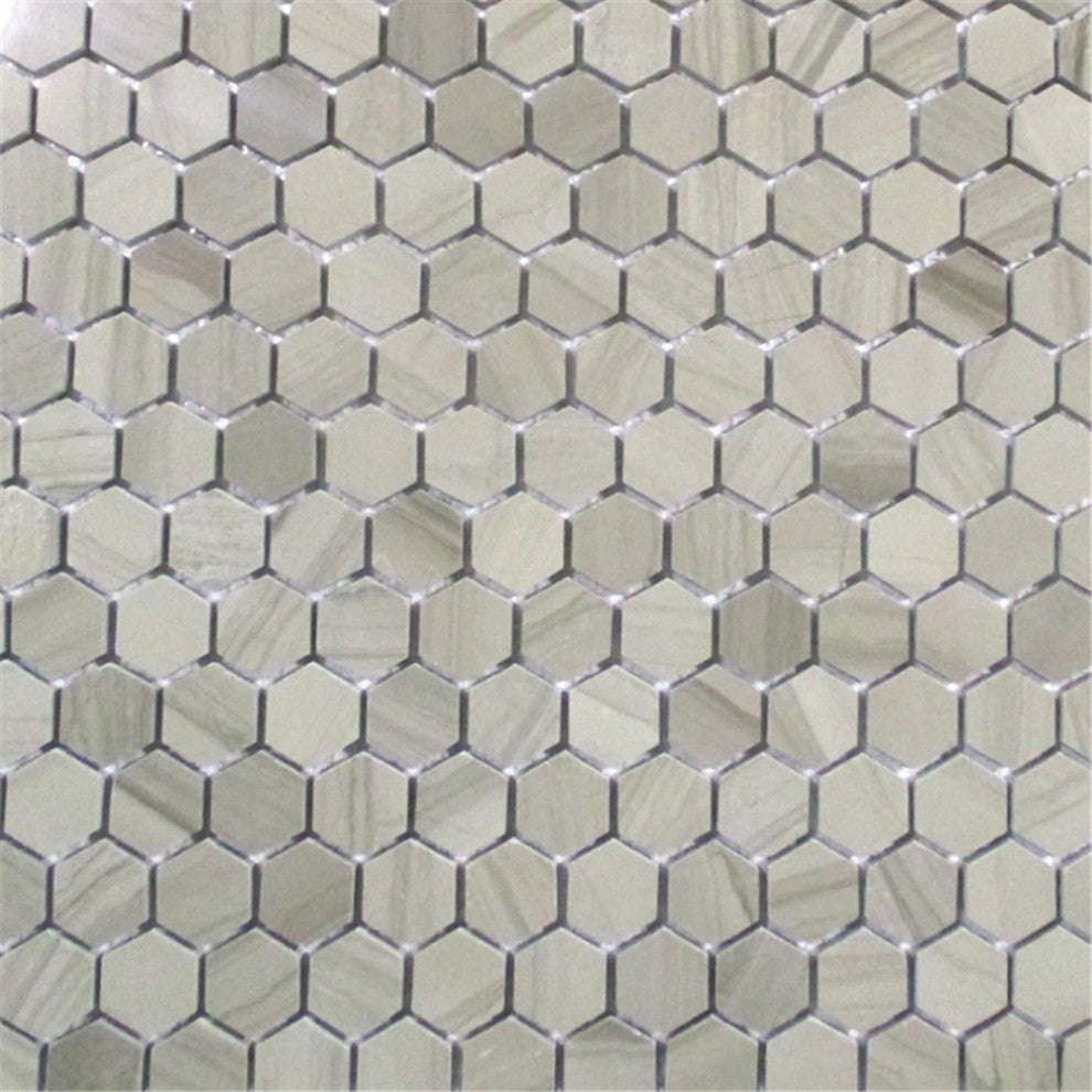 1" Hexagon Athens Grey Marble Tile Haisa Dark Mosaic Polished, 1 sheet