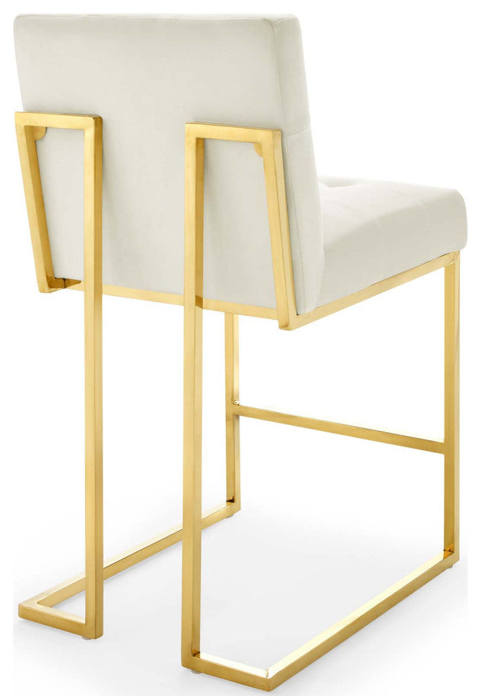 Privy Gold Stainless Steel Performance Velvet Counter Stool Set of 2-Gold Ivory