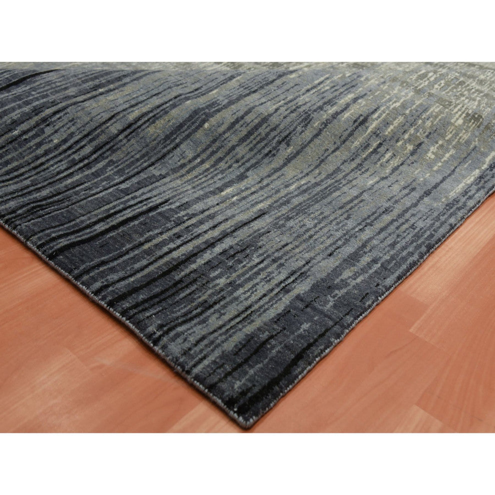 Blue/Gray Modern Ombre Design Hand Knotted Pure Wool Oriental Rug, 8'0"x10'3"