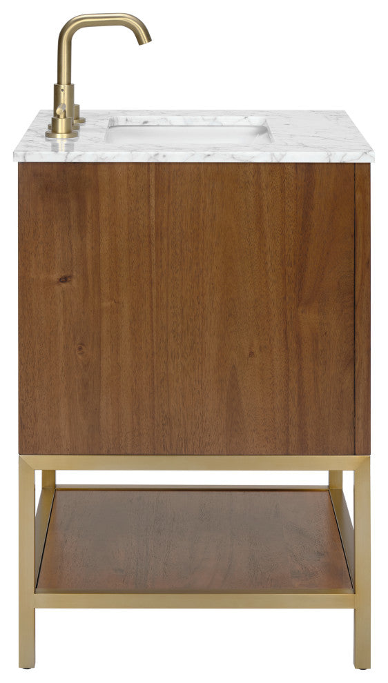 Diamond 24" Bath Vanity, Walnut/Satin Brass, 24", Marble Top