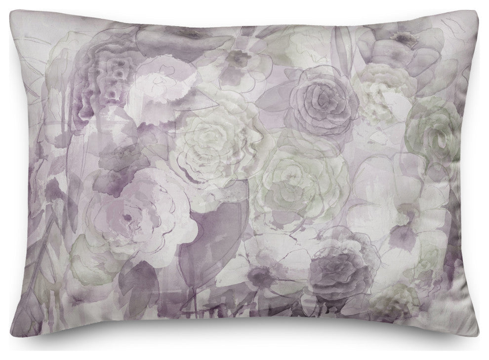 Purple and Green Flowers With Abstract Drip 14x20 Spun Poly Pillow