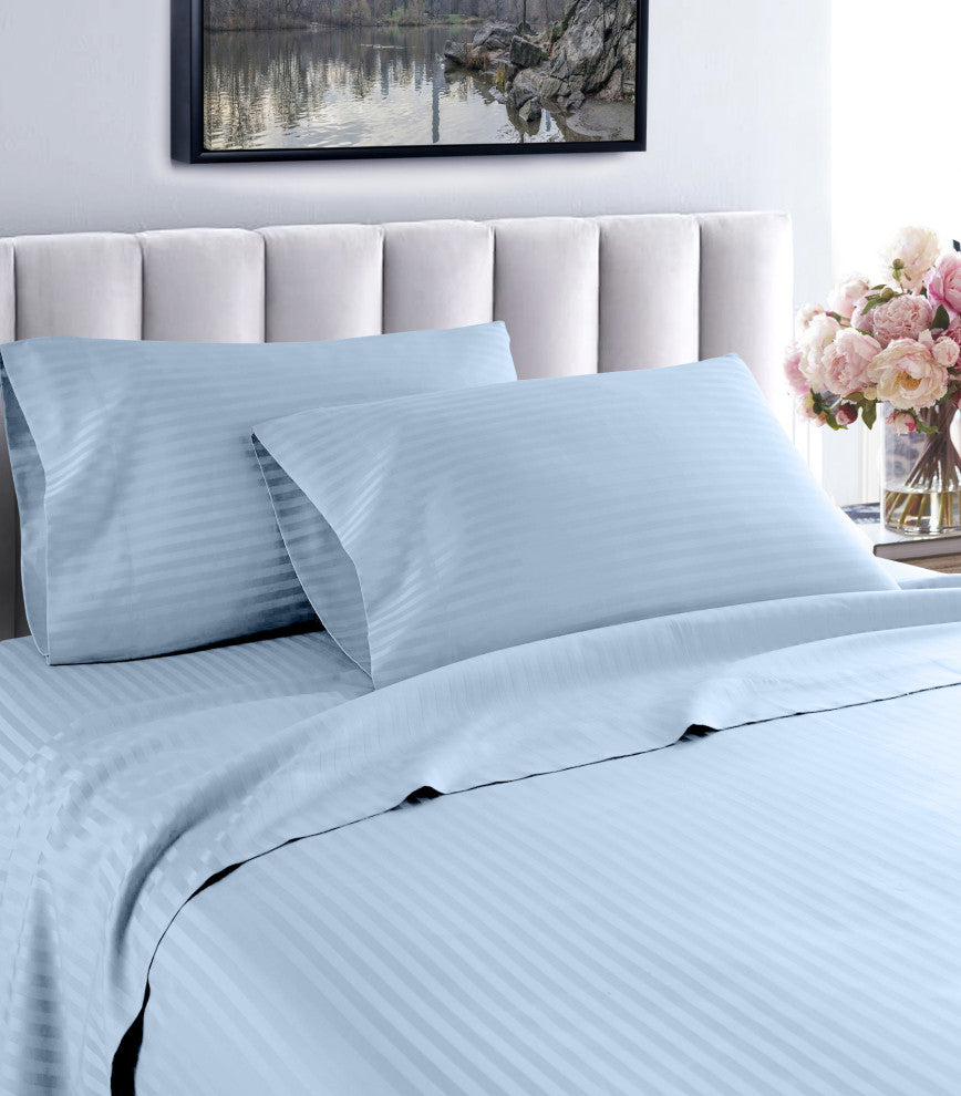 600 Thread Count 100% Cotton Stripe Sheet Set, Blue, California King