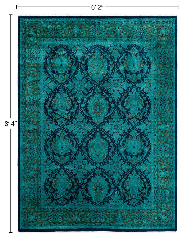 Overdyed, One-of-a-Kind Hand-Knotted Area Rug Blue, 6'2"x8'4"
