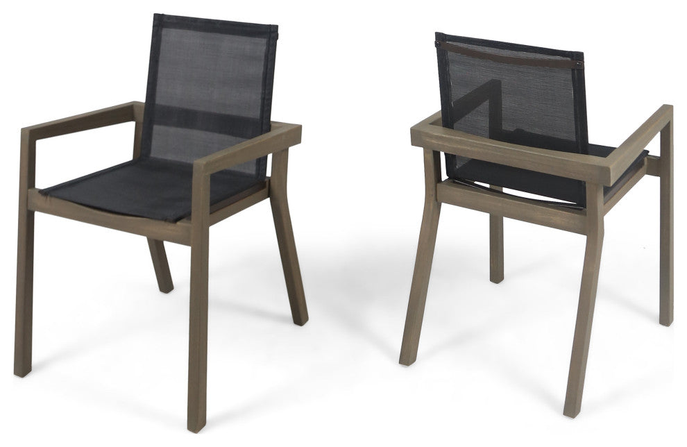 GDF Studio Jimmy Outdoor Acacia Wood Dining Chairs, Set of 2, Gray + Black