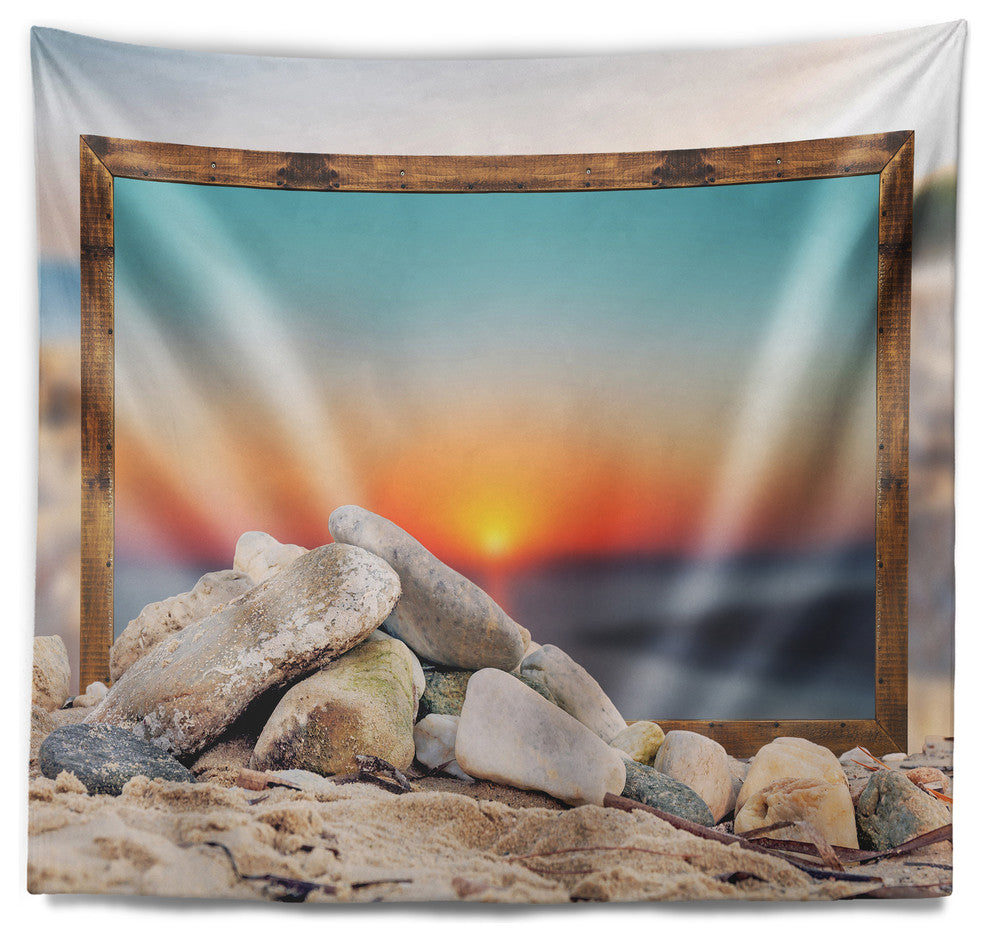 Framed Effect Blurred Beach Seashore Wall Tapestry, 60"x50"