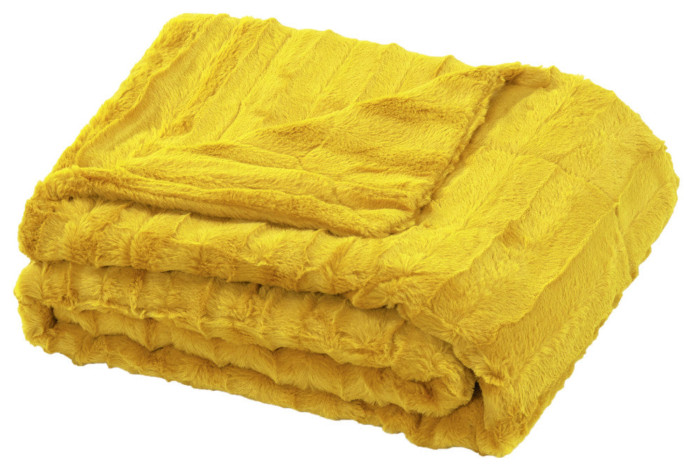 Derby Double Sided Faux Fur Throw Blanket, Lemon