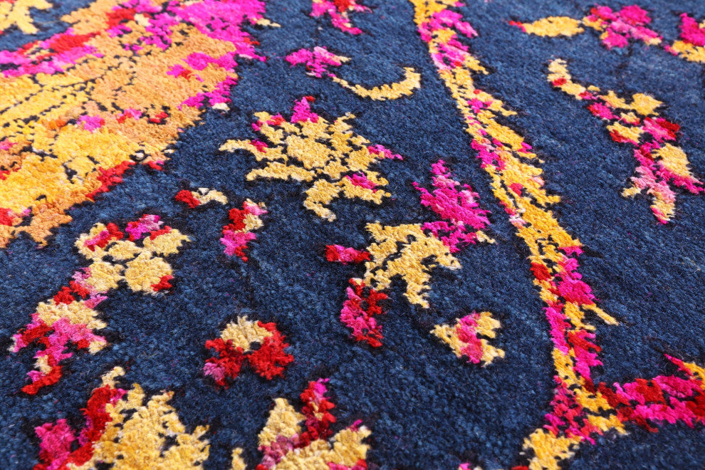 7' 11" X 9' 11" Wool & Silk Persian Sickle Leaf Design Handmade Rug - Q13492