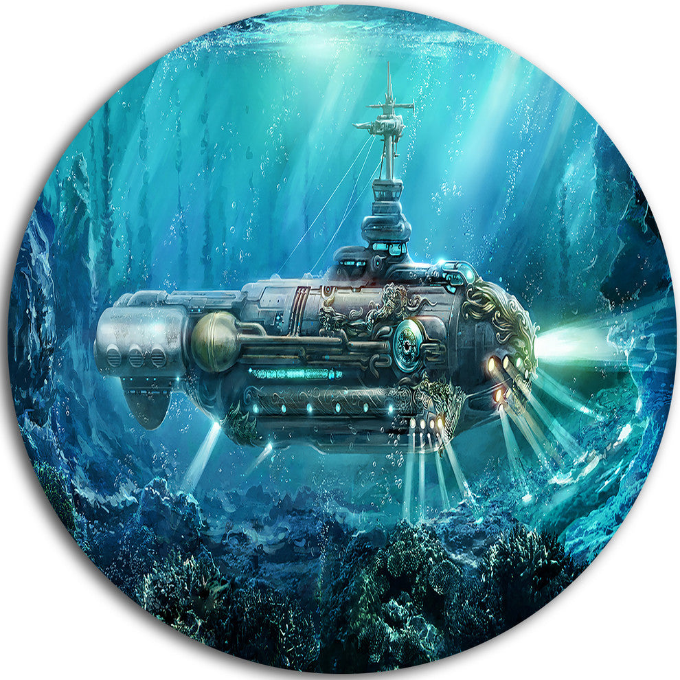 Fantastic Submarine, Digital Disc Metal Wall Art, 36"