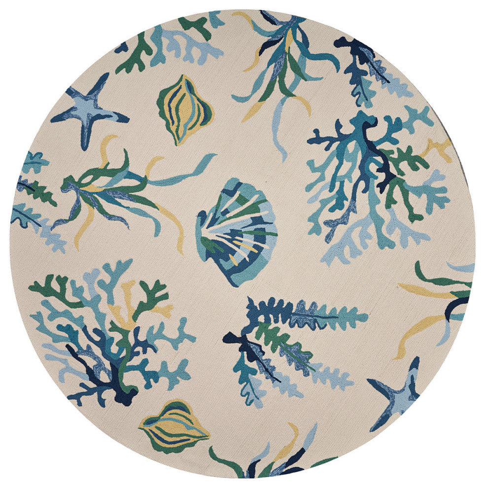 KAS Harbor 4244 Ivory/Blue Oceana Area Rug, 7'6" Round