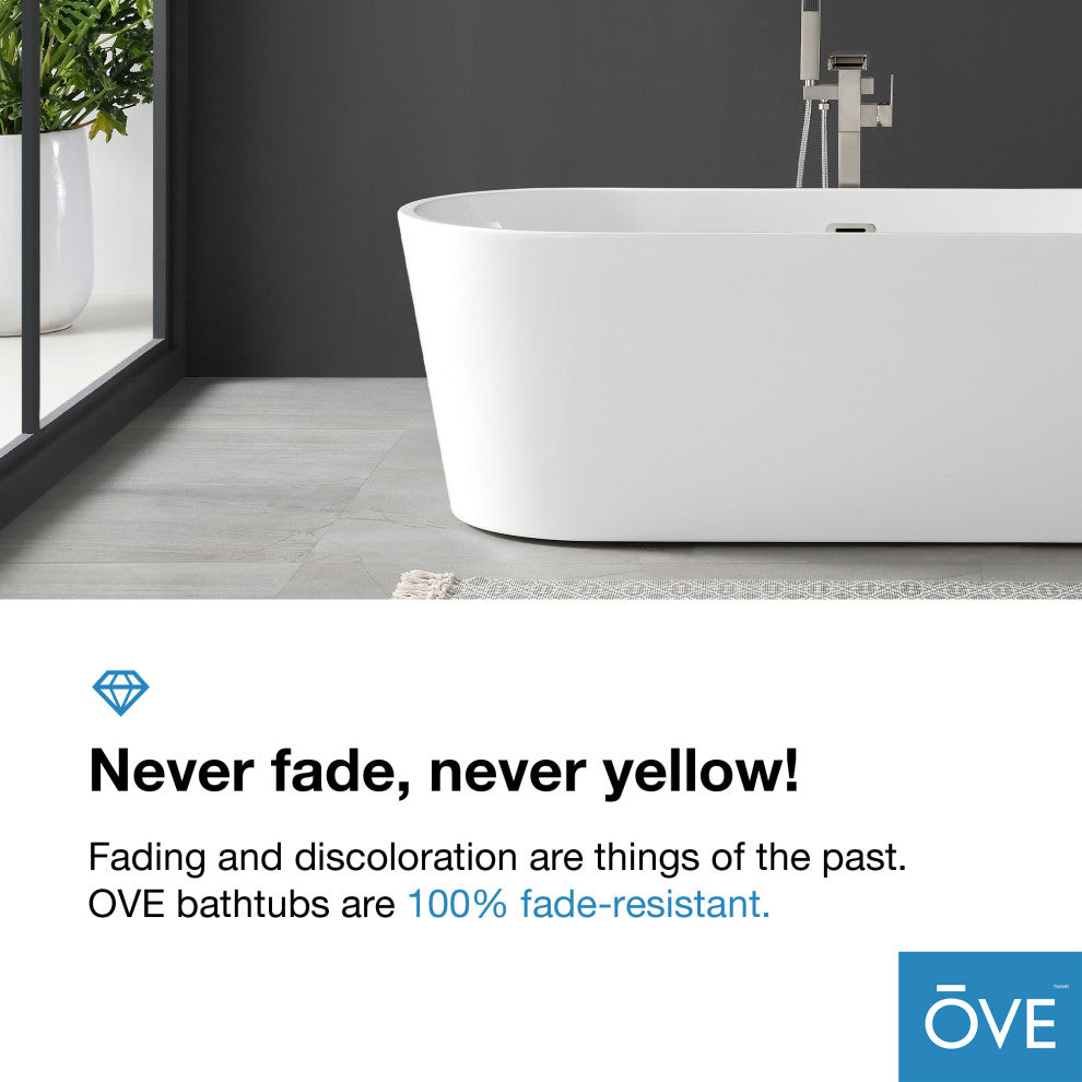 OVE Decors Lyra 67" Seamless White Acrylic Freestanding Oval Bathtub